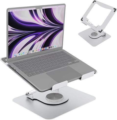 Adjustable Laptop Stand for Desk,Portable Laptop Holder with 360° Rotating Base,Ergonimic Foldable Laptop Riser, Compatible with MacBook Air/Pro,HP,Dell,Lenovo and All Laptops(10-17 inch),Black in Saudi Arabia
