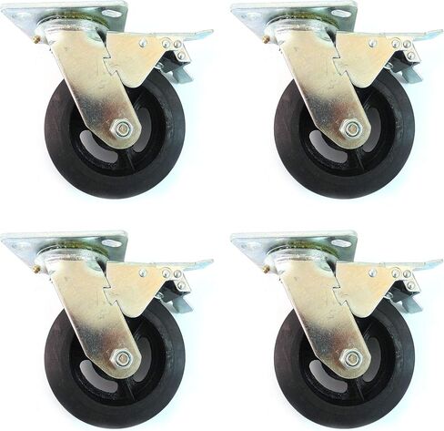 Pack of 4 - RK Heavy Duty Moldon Rubber Swivel Casters Iron Wheel, 6" x 2", Capacity: 500 lbs/Ea in Kuwait