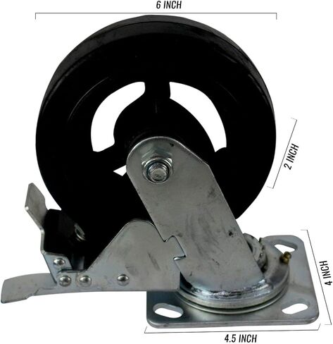 Pack of 4 - RK Heavy Duty Moldon Rubber Swivel Casters Iron Wheel, 6" x 2", Capacity: 500 lbs/Ea in Kuwait