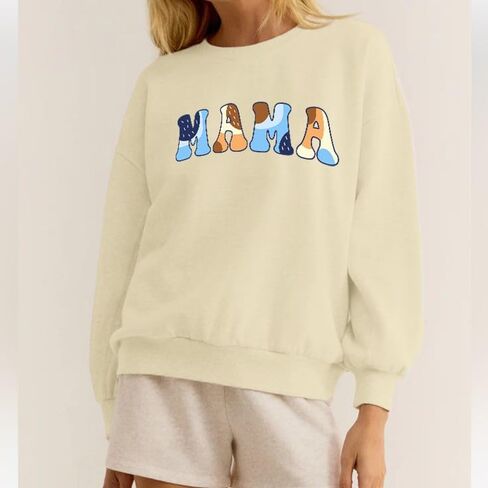 Mama Sweatshirts Women Funny Mom Embroidered Letter Graphic Crewneck Long Sleeve Mom Shirts Pullover Blouse Tops in Saudi Arabia