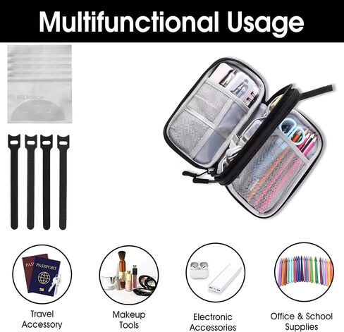 Black Travel Organizer Bags - Travel Cable Organizer Bag - Cord Travel Bag Organizer For Travel Accessories - Travel Back Pack For Headphone, Hard Drive Case, USB, Charger, Phone & Power Bank in Saudi Arabia