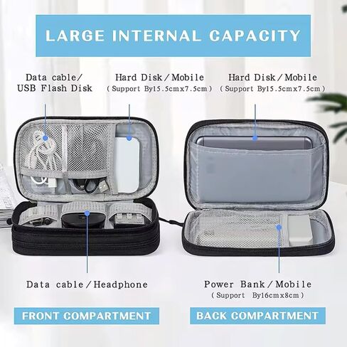 Black Travel Organizer Bags - Travel Cable Organizer Bag - Cord Travel Bag Organizer For Travel Accessories - Travel Back Pack For Headphone, Hard Drive Case, USB, Charger, Phone & Power Bank in Saudi Arabia