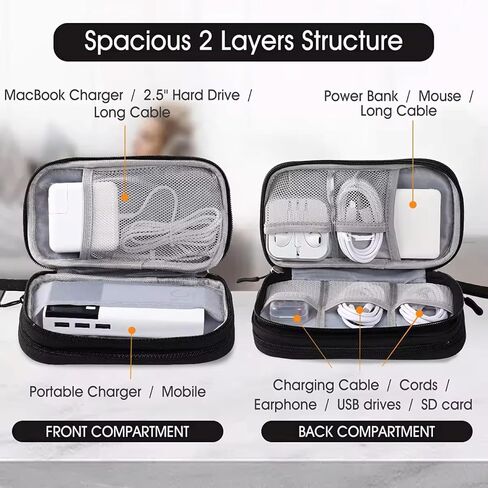 Black Travel Organizer Bags - Travel Cable Organizer Bag - Cord Travel Bag Organizer For Travel Accessories - Travel Back Pack For Headphone, Hard Drive Case, USB, Charger, Phone & Power Bank in Saudi Arabia