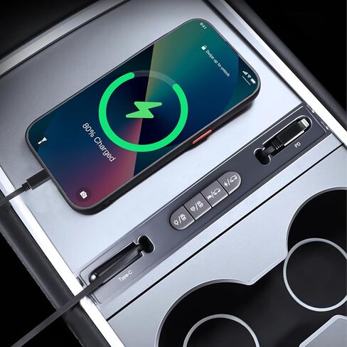 Retractable Center Console USB Hub with Physical Keys, Car Control, Fast Charging, Easy Organization, Easy to Install, Stylish Design, for Tesla Model 3 & Y 2021-2023 in Saudi Arabia