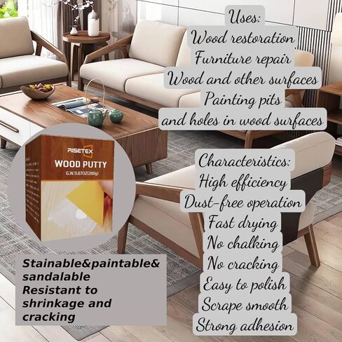 Wood Filler Putty,RISETEX Wood Filler Stainable and Paintable,Natural Wood Putty,Wood Repair Kit for Quickly Repair Any Breaks,Cracks,Chips,Defects in Wooden Furniture,Easy to Use and Sand (Natural) in Saudi Arabia