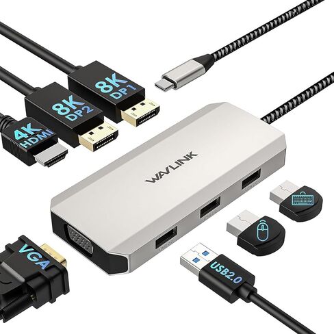 محطة إرساء USB C شاشة DP مزدوجة، محطة إرساء USB C رباعية العرض مع منافذ DP مزدوجة وHDMI وVGA وUSB2.0 لأجهزة Lenovo HP Dell وكمبيوتر نظام Windows - أخضر in Kuwait