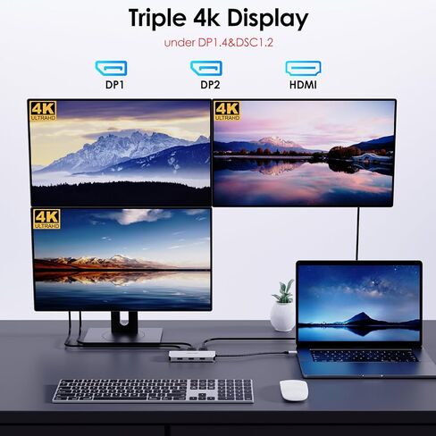 محطة إرساء USB C شاشة DP مزدوجة، محطة إرساء USB C رباعية العرض مع منافذ DP مزدوجة وHDMI وVGA وUSB2.0 لأجهزة Lenovo HP Dell وكمبيوتر نظام Windows - أخضر in Kuwait