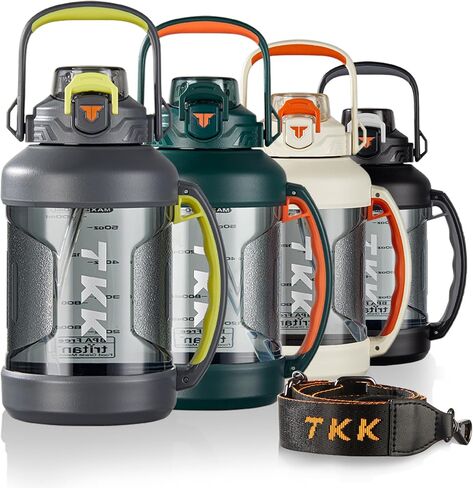 TKK Half Gallon Water Jug Sport Bottle with Straw 2 in 1 Lid Dishwasher Safe BPA Free Leakproof Large Capacity Tritan Plastic Bottle 1/2 Gallon 64oz Water Bottle for Gym Travel Camping Outdoor in Kuwait