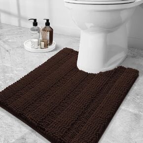 Grandaily Chenille Striped Toilet Rugs U-Shaped 24x20, Extra Soft and Absorbent Bathroom Rugs, Non-Slip Plush Shaggy Bath Rug, Machine Washable Contour Bath Mats for Toilet Base, Grey