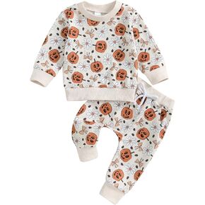 Baby Girl Halloween Clothes Outfit Toddler Pumpkin Floral Sweatshirt Pullover Pants Set Infant Fall Winter Clothes