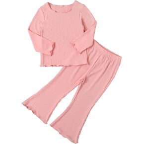 Willow Dance 1-5Y Kids Toddler Baby Girl Ribbed Knitted Cotton Long Sleeve T-Shirt Tops Pants Outfits 2pcs Set Fall Clothes