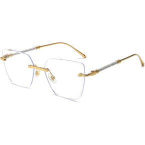 LJCZKA Blue Light Blocking Glasses Women Men Square Rimless Eyeglasses Anti Eye satrain Computer Glasses Metal Frame