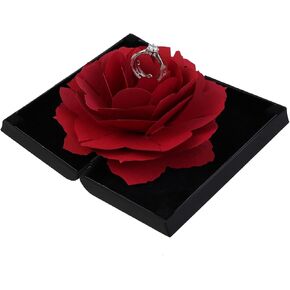 1pcs Rose Wedding Ring Box Ring Case for Engagement, Rose Jewelry Storage Holder, Red Heart