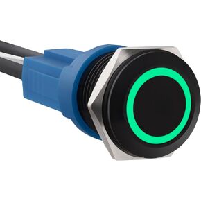 مفتاح زر ضغط ألومنيوم مؤقت LED 12-24V DC 20A 1NO On Off لثقب تركيب 0.63 بوصة مع مقبس سلك (1، أزرق، 19 مم) in Kuwait