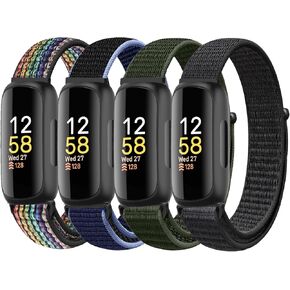 Sport Loop Nylon Band Compatible with Fitbit Inspire 3/Inspire 2/Inspire/Inspire HR/Ace 2/Ace 3, Adjustable Rugged Velcro Replacement Wristband Strap for Men Women(4 Pack)