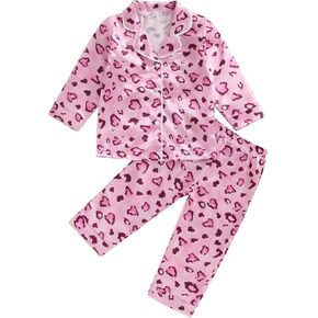 MAINESAKA Toddler Baby Girl Satin Silk Pajamas Long Sleeve Button Down Shirt Long Pants Pjs Fall Winter Sleepwear Lounge Set