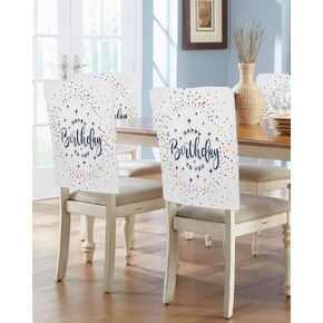 Dining Chair Back Cover Set of 4, Happy Birthday Party Decor Cake Gift Star Gold Black Chair Protector Covers Removable Chair Slipcovers for Banquet Party 19x18 Inch