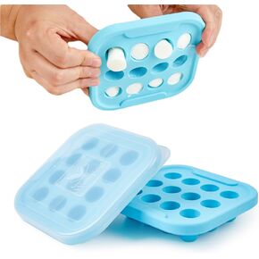 Baby Food Freezer Tray With Lid Silicone Breastmilk Popsicle Molds for Toddlers Teeth Relief 2 Pack Baby Fruit Feeder Freezer Mold for Breast Milk,Purees,and Baby Food