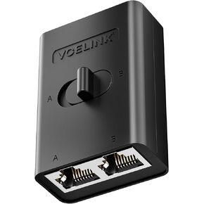 VCELINK 2 Port RJ45 Network Switch, Ethernet Splitter 2-in 1-Out or 1-in 2-Out, Power-Free Passive Ethernet Selector 1000Mbps CAT8/ CAT7/ Cat6A/ Cat6/ Cat5e/ Cat5, PoE, Slide Switch, RJ11, RJ12