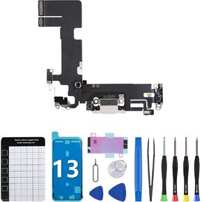 for iPhone 13 Charging Port Replacement OEM Headphone Assembly Microphone Antanna USB Charge White Dock Connector Flex Ribbon Repair Tools Kit Waterproof Sticker A2631 A2633 A2634 A2635 A2482