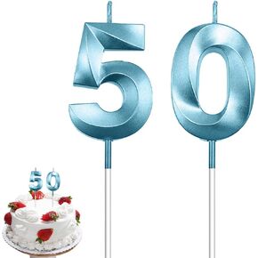 50th Birthday Candles, Gold Number Candles, 3D Design Cake Topper, Happy Birthday Cake Candles for Men Women Birthday Party Anniversary Celebration Wedding Anniversary Supplies Decoration Theme Party