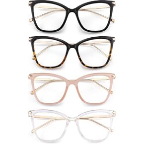 4 Pack Womens Cute Oversized Cat Eye Blue Light Blocking Reading Glasses Fashion Eyeglass Frames Computer Reader