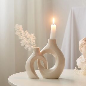 Modern Ceramic Candle Holder: Black and White Candle Stick Holder Set of 2 for Home Decor Neutral Candlestick Holder for Living Room Table Centerpiece Mantel Wedding