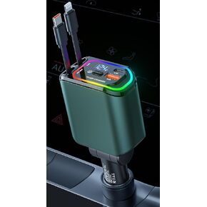 4 in 1 Retractable Car Charger 98W PD Fast Car Phone Charger with Retractable Cord(35.5in) and RGB Light for iPhone Android Laptops Tablets Multiple Devices