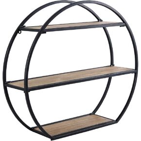 Industrial Style Round Wall Shelves, 3 Tier Decorative Floating Ledge Shelves, Wall Mounted Metal Bracket Wooden Display Hanging Shelf