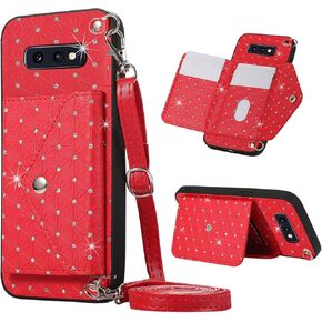 Phone Case For Samsung Galaxy S10e Wallet Cover with Crossbody Shoulder Strap Stand Card Holder Credit Pocket Magnetic Lanyard Slot Mobile Cell Accessories S 10e 10se Se10 Girls Women Men Brown