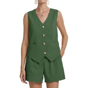 ملابس نسائية مكونة من قطعتين 2024 طقم شورت وسترة كاجوال صيفي بدون أكمام مع جيوب in Kuwait