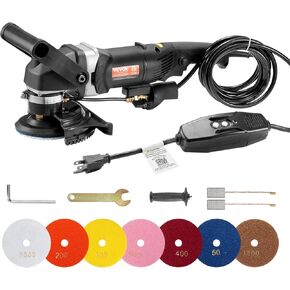 VEVOR Wet Polisher 800W, 4" Concrete Grinder with 6 Variable Speed and 7 Polishing Kits, Wet Grinder Machine for Marble, Granite, Stone, Rock, Tile, Equipped with a GFCI Switch, (700-3000 RPM)