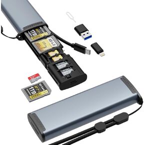 Card Reader with Card Carrying Case Holder, USB C Lightning USB3.0 SD/TF Card Reader Adapter Memory Card Reader for Micro SDXC,Micro SDHC,SDXC,SDHC,SD Cards,USB Disk, for iPhone/iPad/MacBook/Samsung