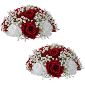 NUPTIO Baby Breath Flower Balls: 2 Pcs 9.4 inch Diameter White Artificial Rose Fake Arrangement Bouquet Wedding Centerpieces Event Party Tables Decorations