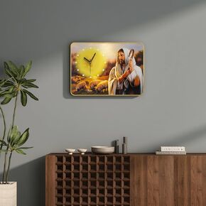 FLEBLE Wall Clock for Living Room Decor Wall Clocks Battery Operated Silent Non Ticking Simple Minimalist Clock Decorative for Kitchen,Home,Bedroom,Office Retro Jesus Wall Art Christian Gifts