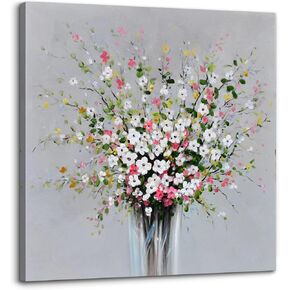 Bathroom Wall Decor, Pink Flowers Wall Art, Fashion Canvas Pictures Bathroom Wall Art for Bedroom Living Room Wall Decor Painting Picture Artwork Wood Framed Wall Decor Easy to Hang Size 13x13in