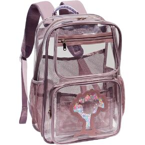 ESVAN Clear Backpack Transparent Stadium Approved See Through for Middle College School Laptop Bag with Leather Trim
