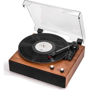 Vinyl Record Player with Built-in Speakers, VinylVibe Vintage Turntable 3-Speed Belt-Driven Phonograph with Bluetooth Output, Wireless Playback and Auto-Stop