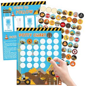 19 Pcs Construction Potty Training Chart for Toddlers Boys 1-3 - Potty Training Chart with Stickers for Kids Boys, Kids Potty Training Rewards for Toddlers Boys