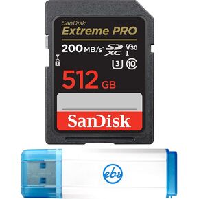 Sandisk 512GB SD Extreme Pro SDXC UHS-I Memory Card Works with Sony ZV-E10, A7 IV, ZV-E10 II Alpha Camera (SDSDXXD-512G-GN4IN) C10 Bundle with (1) Everything But Stromboli Micro & SD 3.0 Card Reader