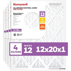 Honeywell 16x25x1 MERV 12 Electrostatic Pleated HVAC AC Furnace Air Filter (4-Pack) | Replacement Filter for Home Use | Made in USA