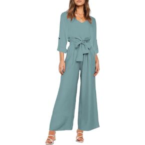 FANCYINN Womens 2 Piece Outfit Set V Neck Long Sleeves Tops High Waisted Paper Bag Pants with Belt
