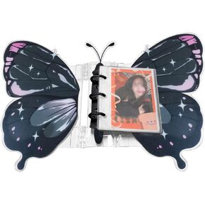 WAYUTO Butterfly Photocard Binder Album Acrylic 3 Inch Photocard Holder Book Detachable Photocard Sleeves with 25 Pockets 3-Ring Photo Card Holder Mini Photo Album for Collecting Picture Pink