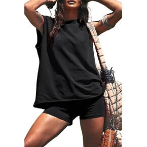 Lviefent 2 Piece Outfits for Women Oversized Tank Top Biker Shorts Sets Hot Shot Set Tracksuit Workout Set