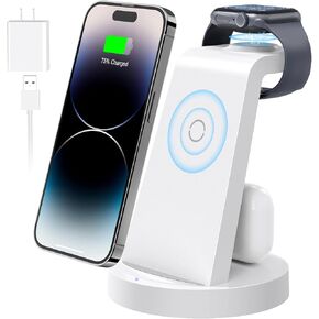 3 in 1 Charging Station for Apple Device, Wireless Charger for iPhone 15 14 13 12 11 Pro Max & Apple Watch iwacth - Charging Stand Dock for AirPods