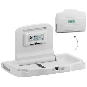Horizontal Wall Mounted Baby Changing Station, Foldable Diaper Changing Table with Liner Dispenser and Safety Straps for Commercial and Home Use