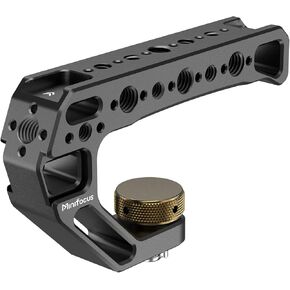 Top Handle with 3/8"-16 Locating Pins, Universal Camera Handgrip with 5 Cold Shoe Mount for Microphone, LED Light, Monitor, 1/4", 3/8" Threaded Holes with Locating Pins for ARRI Grip