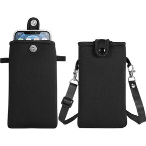 Neoprene Phone Sleeve Pouch Bag Case with Crossbody Strap Compatible for Galaxy S24 Ultra S23 Ultra S24+ S23 FE / A55 A35 A25 A15 A54 A34 A14 / iPhon 15 Pro Max / Pixel 8 Pro / OnePlus 12 (Black, XL)