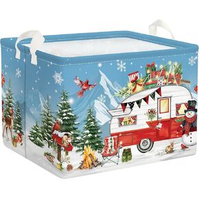 Clastyle Winter Camping Caravan Snowman Basket Christmas Tree Deer Red Bird Gift Basket Rectangle Snowflake Clothes Outdoor Storage Collapsible Kid Toy Book Shelf Basket