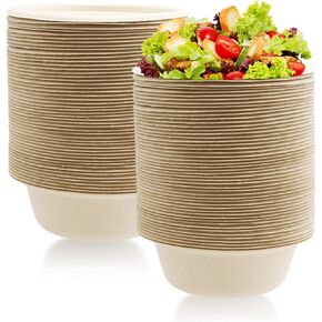 110 Pcs 8oz Disposable Bowls,Compostable Paper Bowls,White Biodegradable Bowls,Heavy-Duty Bagasse Bowls for Salad,Dessert,Parties,Catering